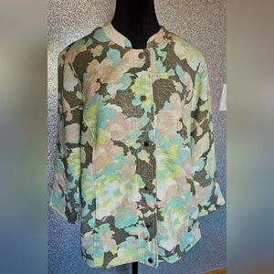 Like New - Isaac Mizrahi LIVE! Floral Puffer Jacket - Green, Blue, Cream, Tan,